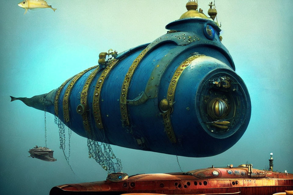 Stylized submarines in whimsical underwater scene