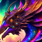 Colorful Dragon with Gear-like Decorations in Cosmic Landscape