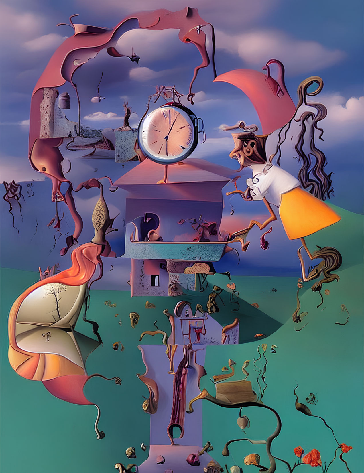 Surreal Artwork: Melting Clocks, Disjointed Figures, Dream-like Elements