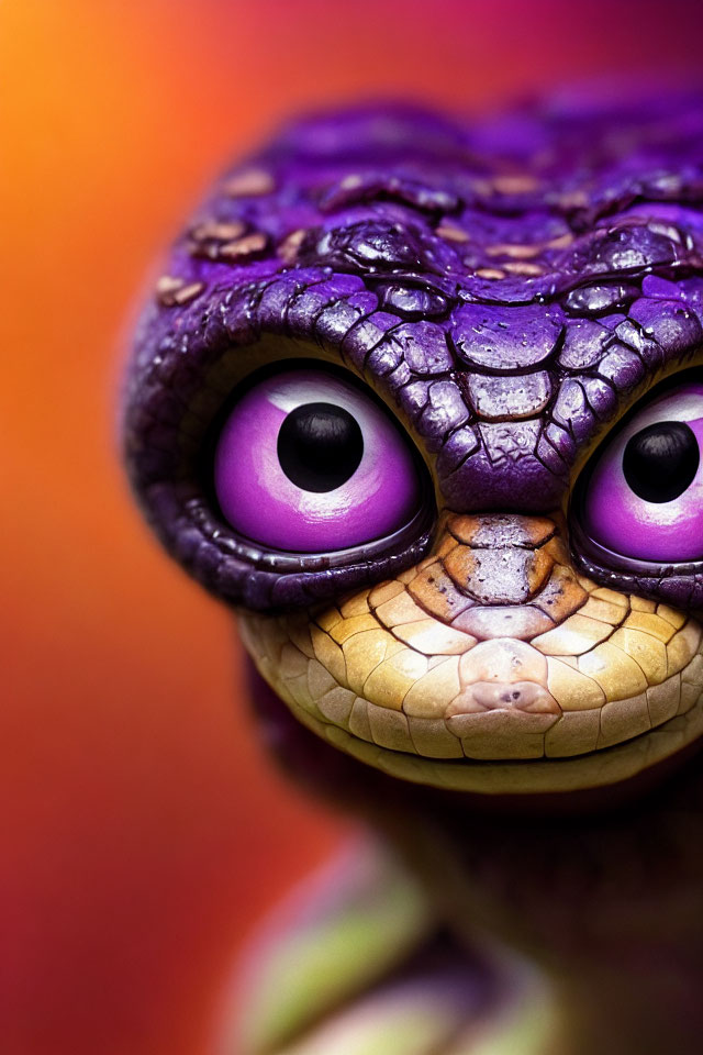 Detailed Purple and Yellow Reptilian Character Close-Up