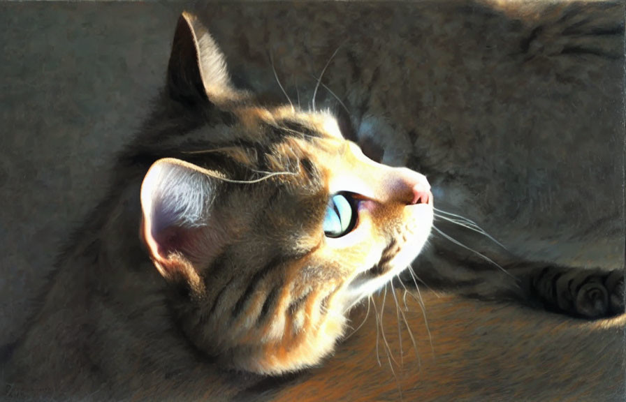 Tabby Cat with Striking Blue Eyes in Warm Illumination