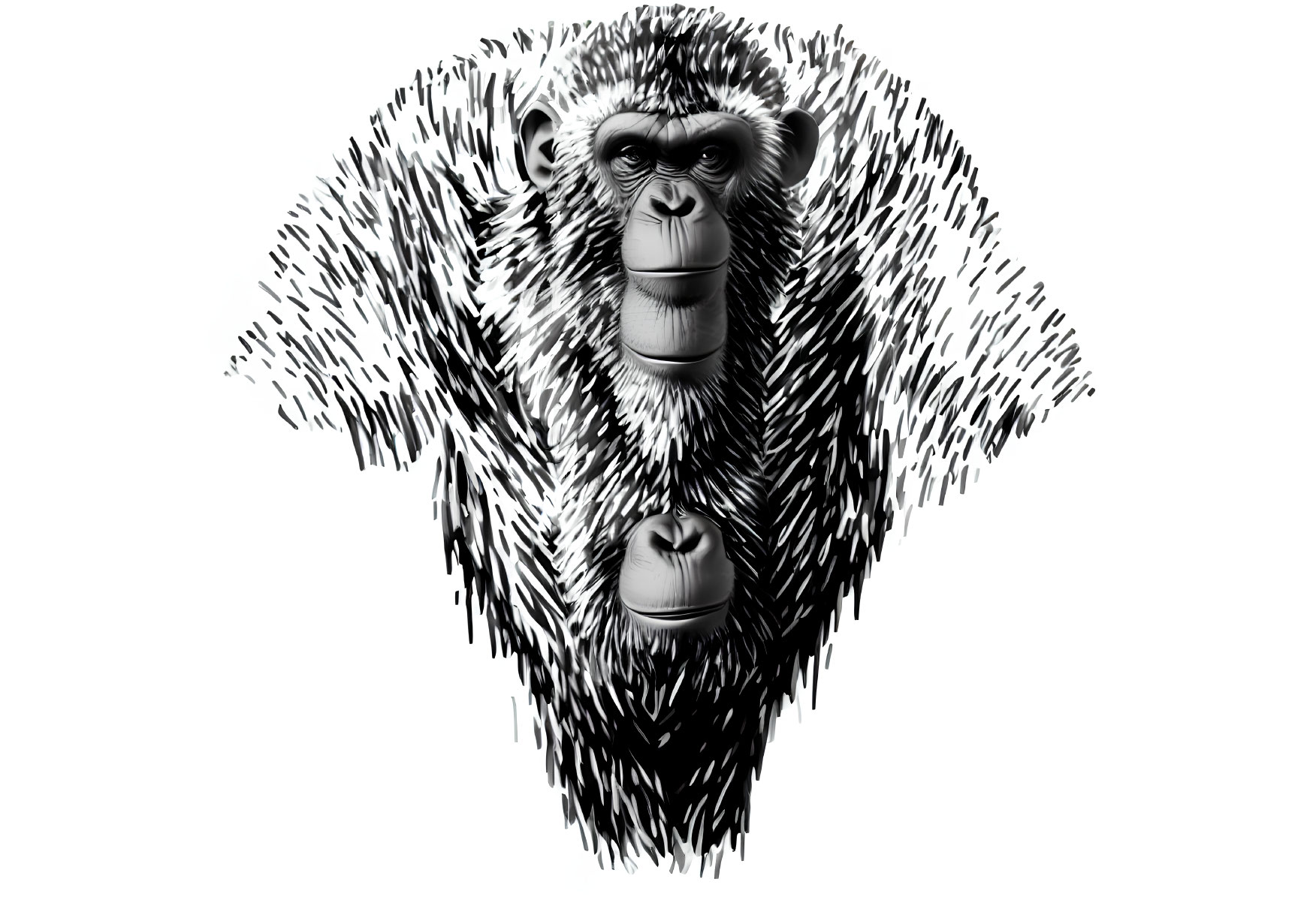 Detailed Gorilla Upper Body and Face Illustration in Bold Black and White Strokes