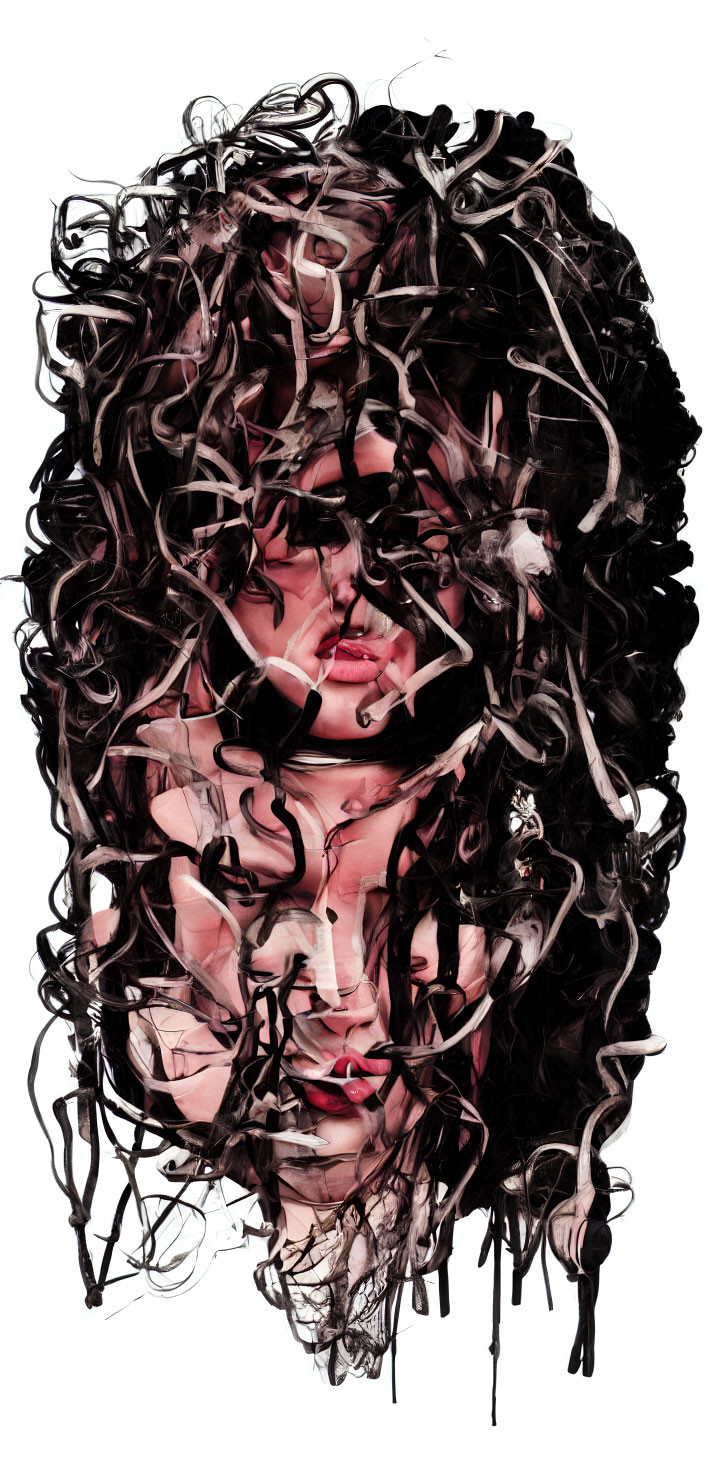 Abstract Art: Woman's Face with Swirling Dark Lines