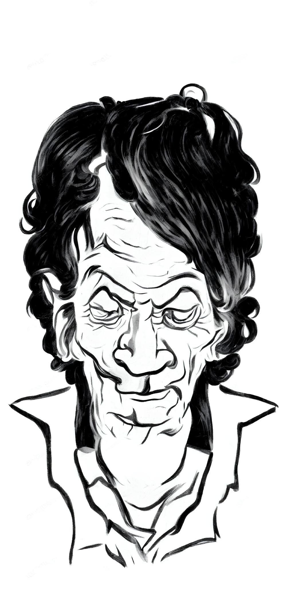 Monochrome caricature of a man with exaggerated features