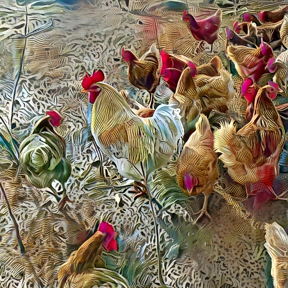 Rooster with his harem