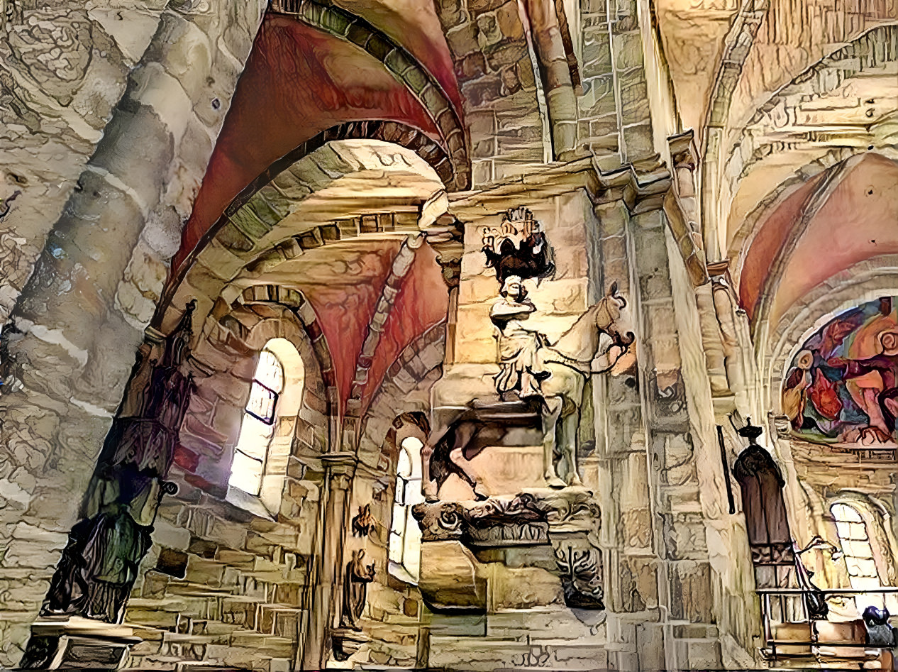 a stone equestrian statue in Bamberg Cathedral ...