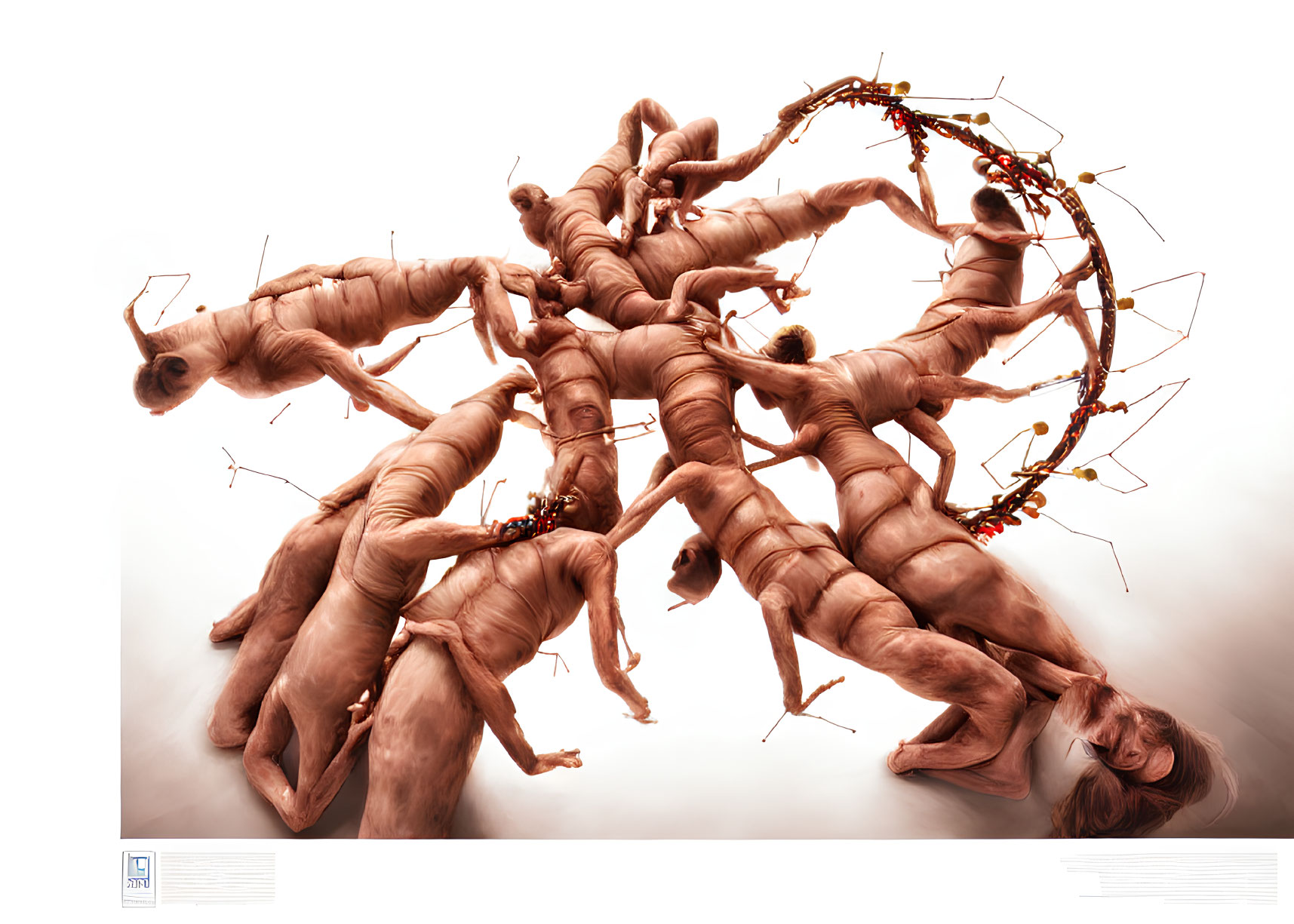Abstract digital artwork: Human figures contorted into tree-like structure