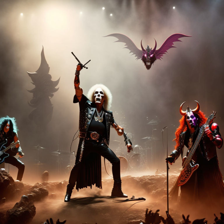 Fantasy demonic motif heavy metal band in elaborate costumes