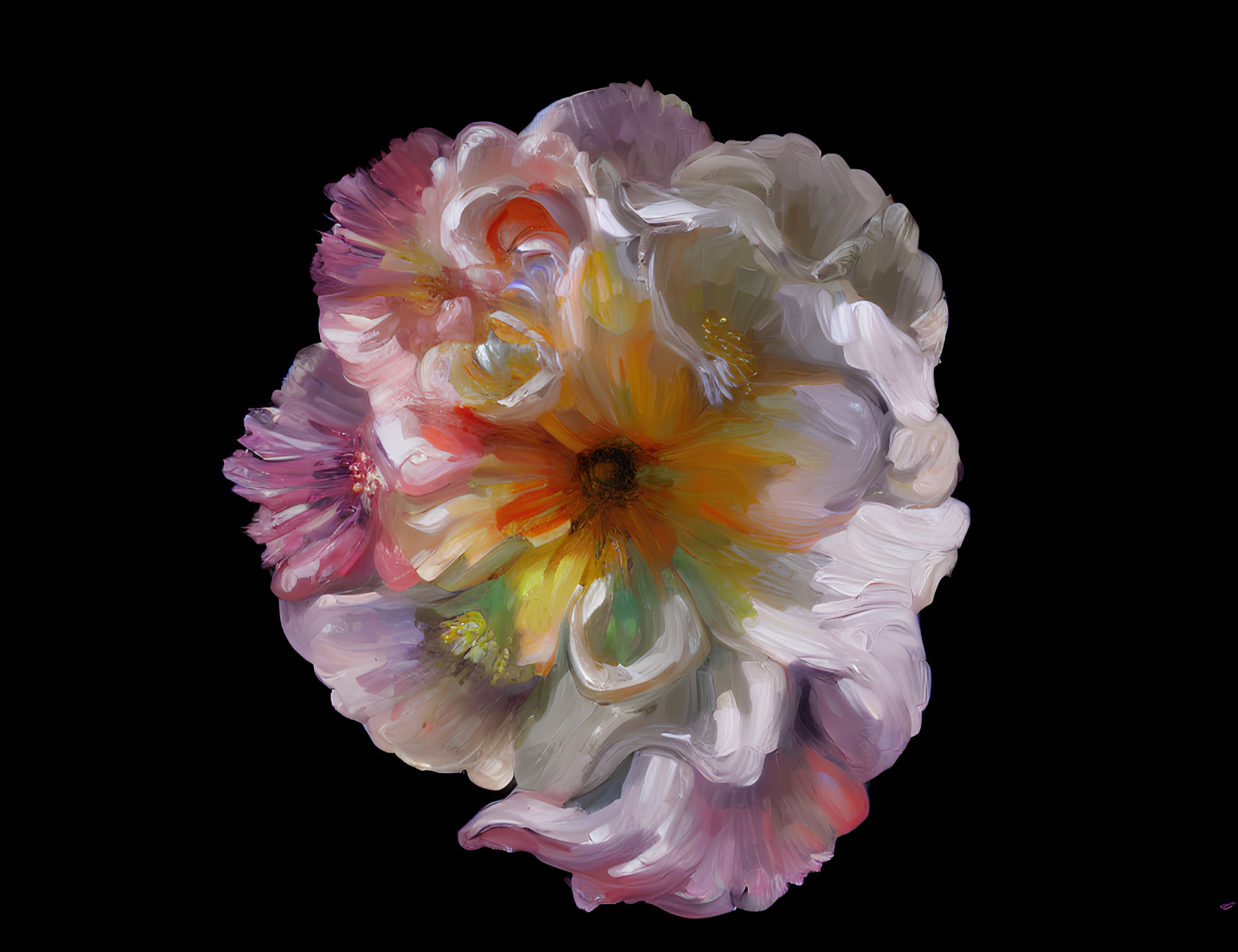 Colorful Flower Digital Painting with White, Pink, and Orange Petals