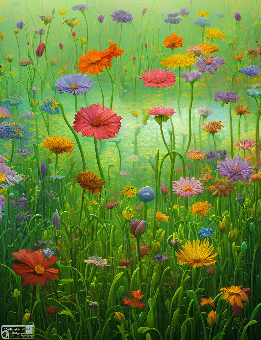 Colorful Meadow Bursting with Vibrant Flowers
