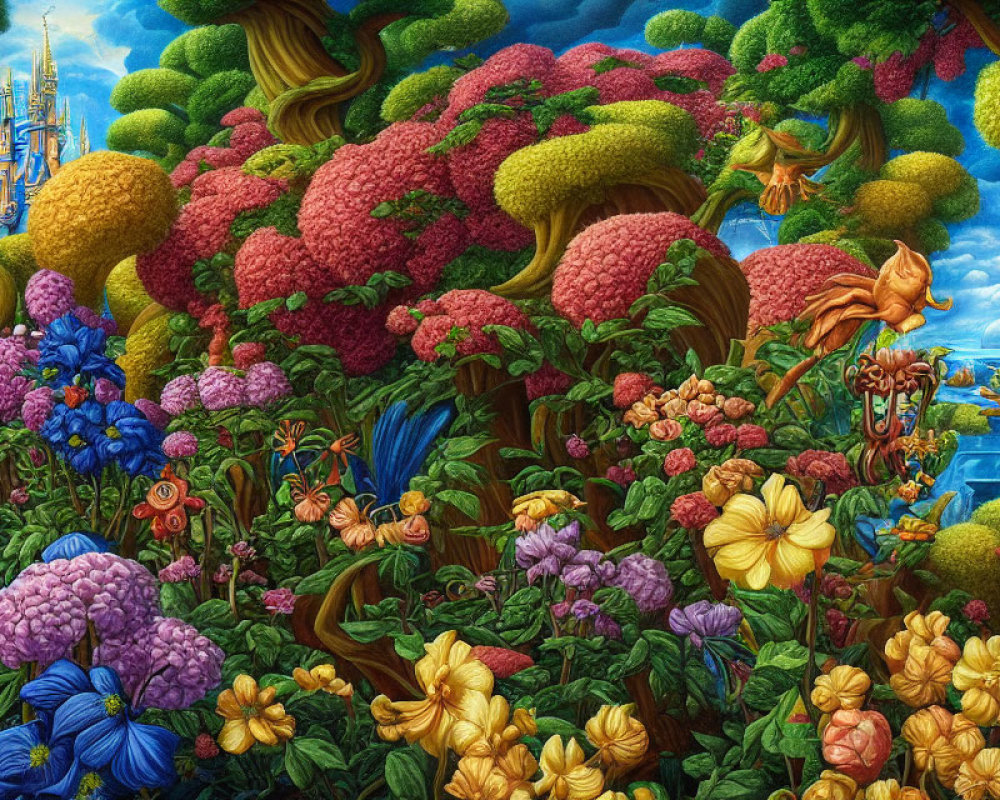 Colorful Fantasy Landscape with Lush Vegetation and Whimsical Plants