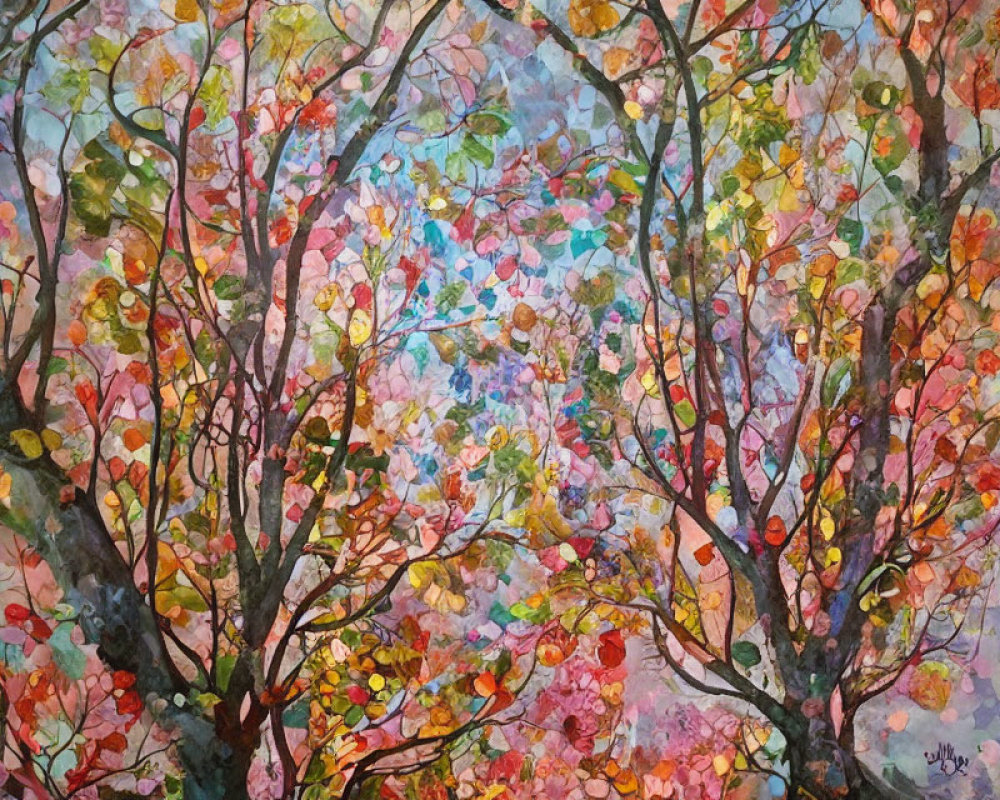 Colorful Watercolor Painting of Autumn Trees