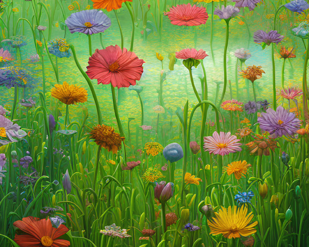 Colorful Meadow Bursting with Vibrant Flowers