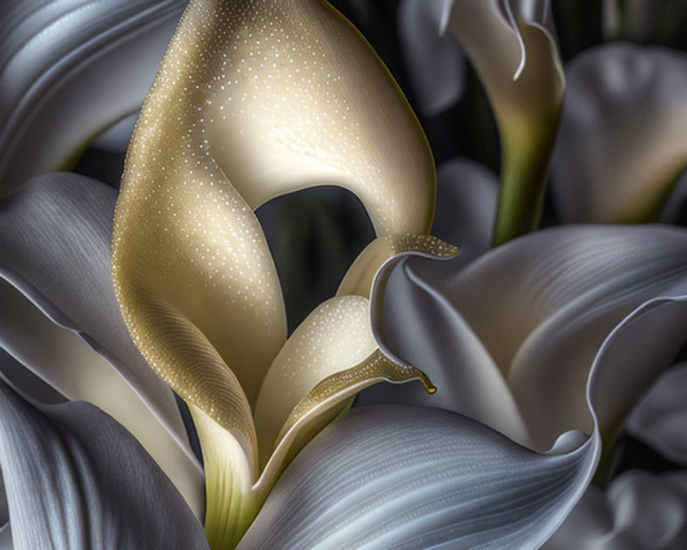 White and Gold Calla Lily on Dark Leafy Background
