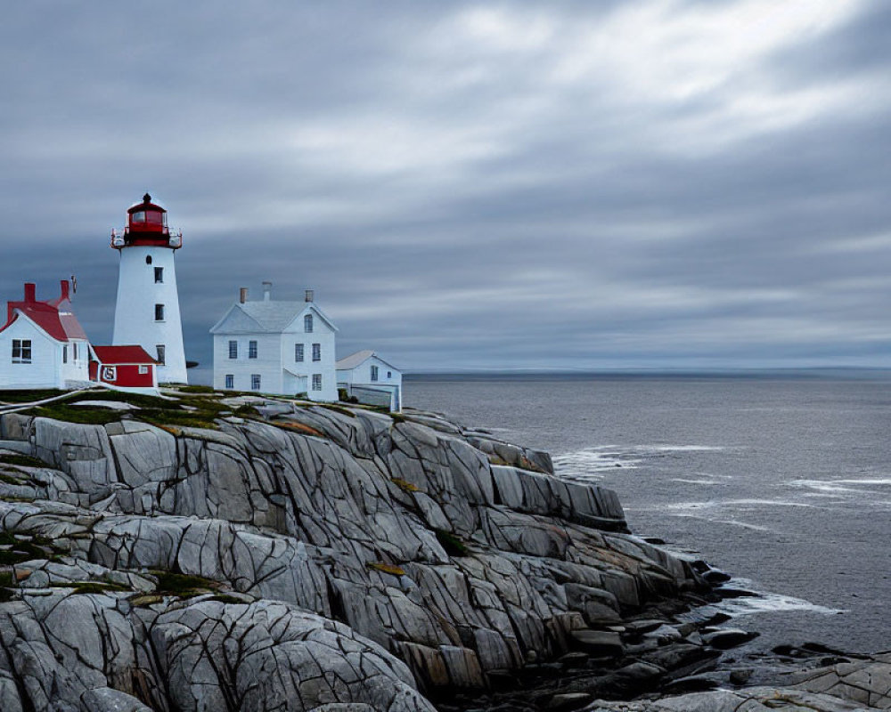 Scenic lighthouse on rugged cliffs under dramatic skies