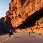 Scenic winding road through dramatic red rock canyon