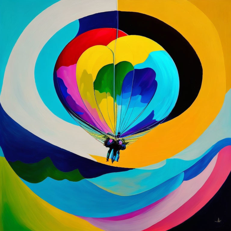 Vibrant Abstract Painting: Swirl with Parachuting Figures