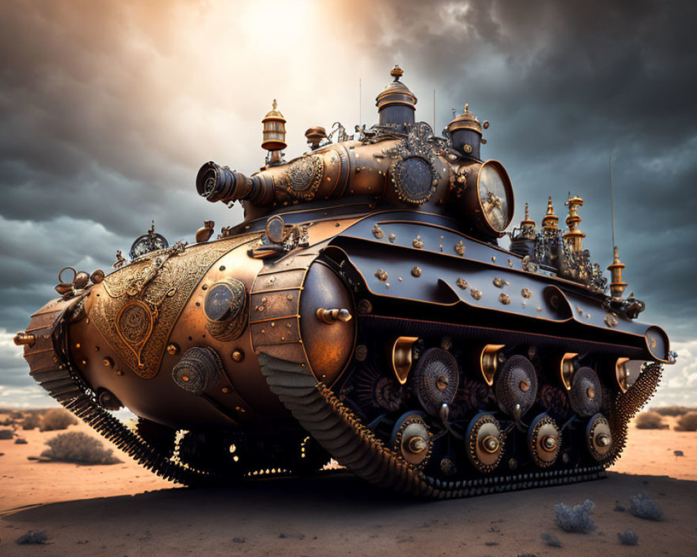 Elaborate Steampunk-Style Submarine with Metalwork and Gears on Land