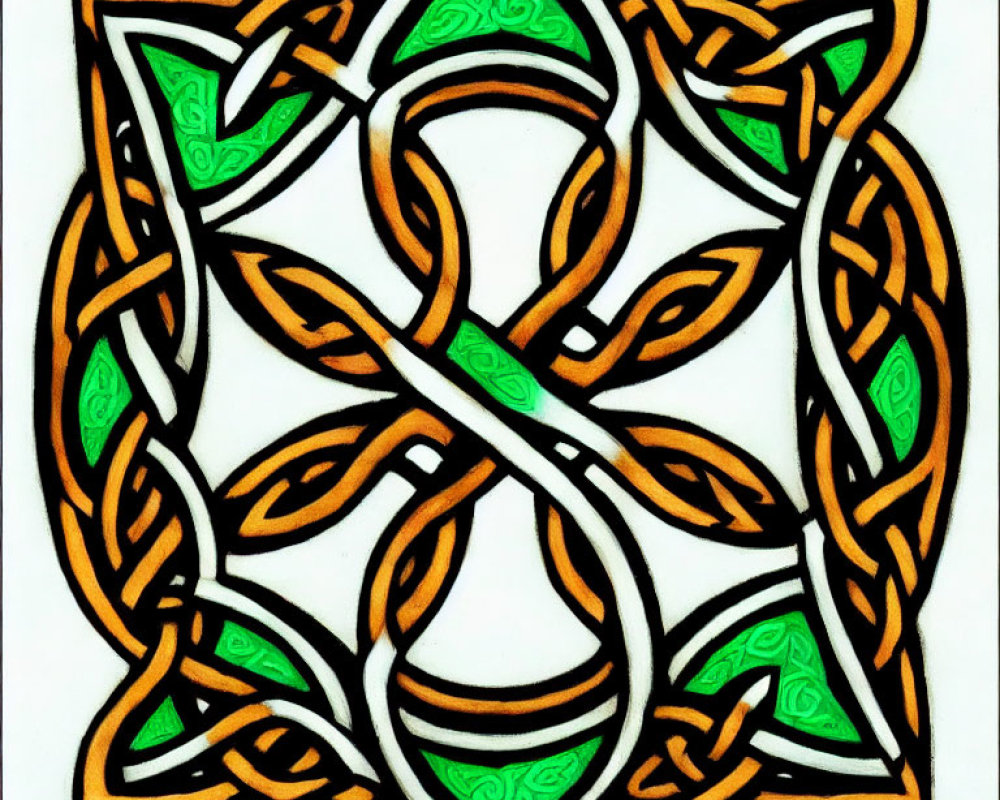 Colorful Celtic Knot Design in Orange and Green on White Background
