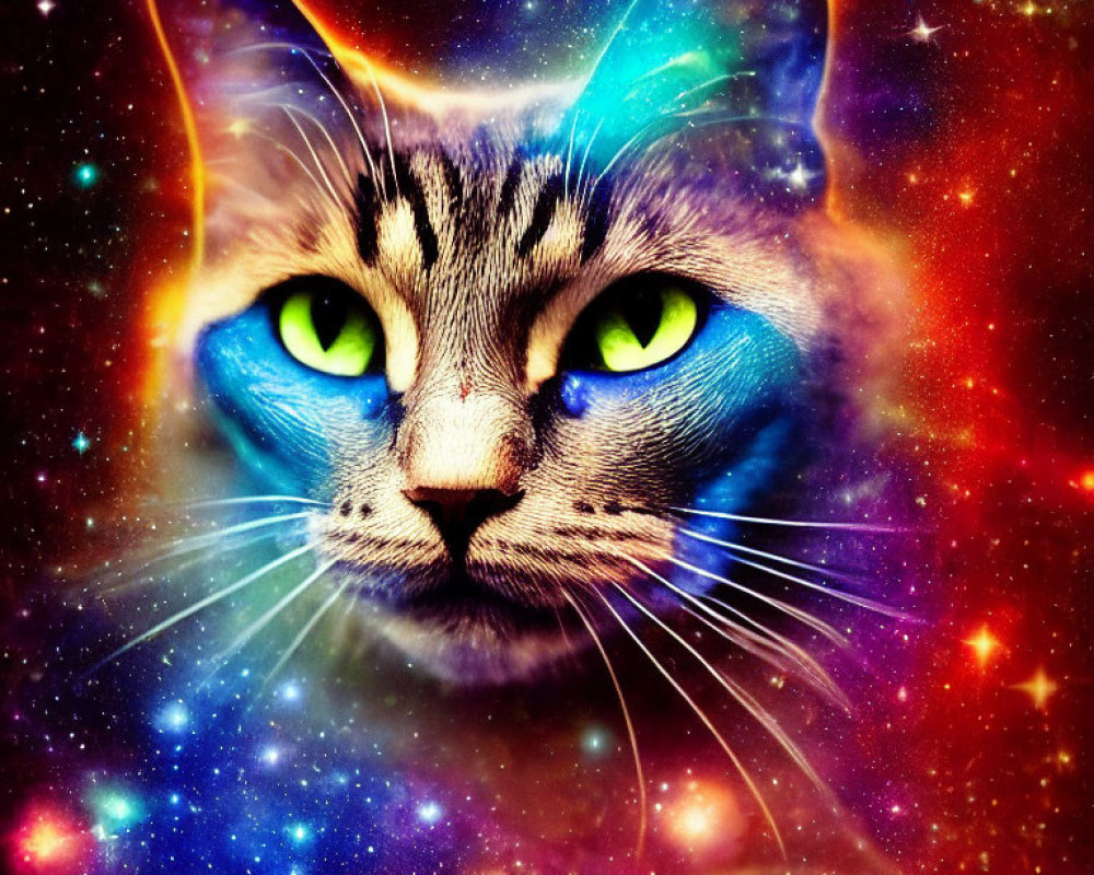 Colorful Cat Face Nebula with Bright Green Eyes