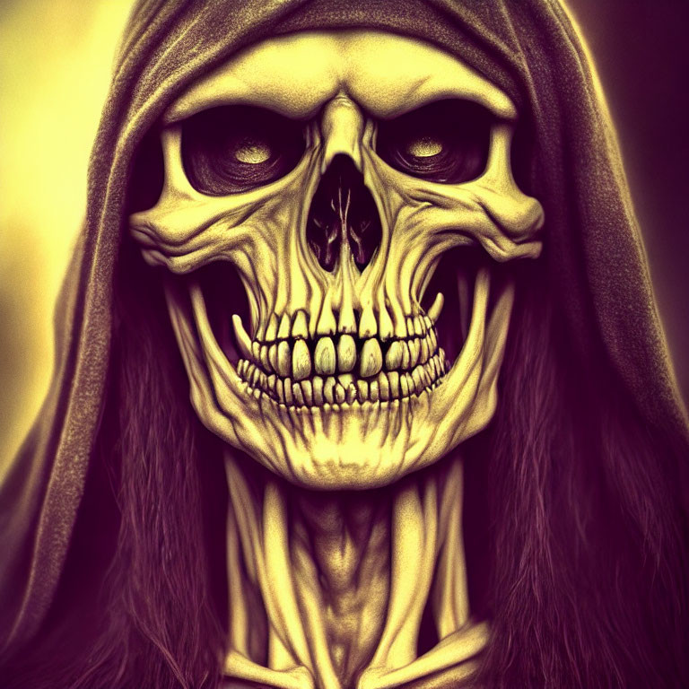 Sinister skull with hood: Dark, eerie death themes