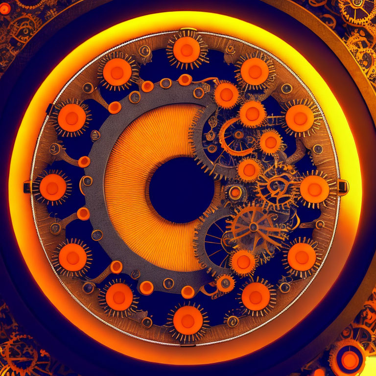 Intricate Orange and Blue Fractal with Gear-Like Patterns
