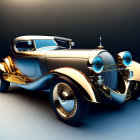 Vintage Car with Golden and Silver Finish on Dark Background
