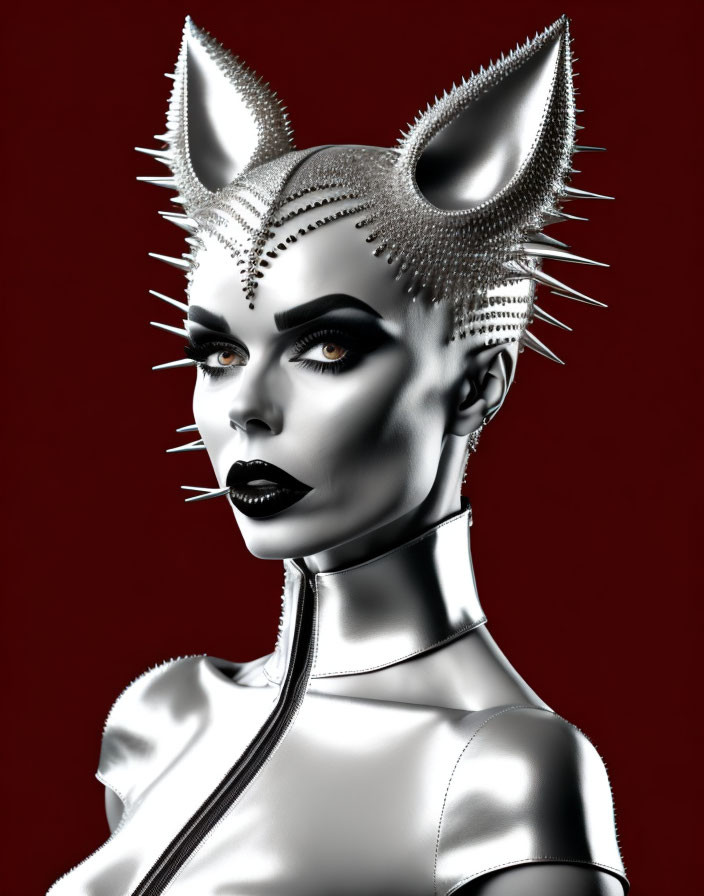 Dramatic Cat-Themed Makeup and Costume on Woman