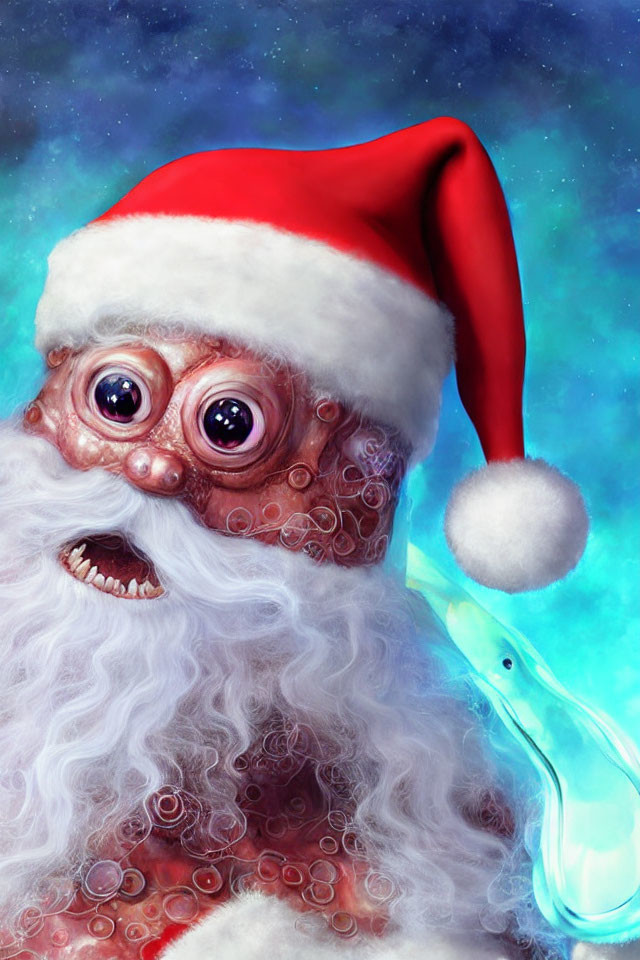 Futuristic Santa Claus with Red Hat and Violet Goggles