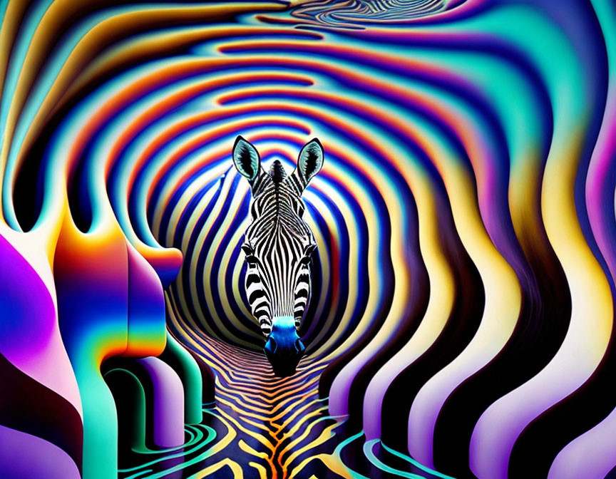 Colorful psychedelic zebra with wavy stripes optical illusion