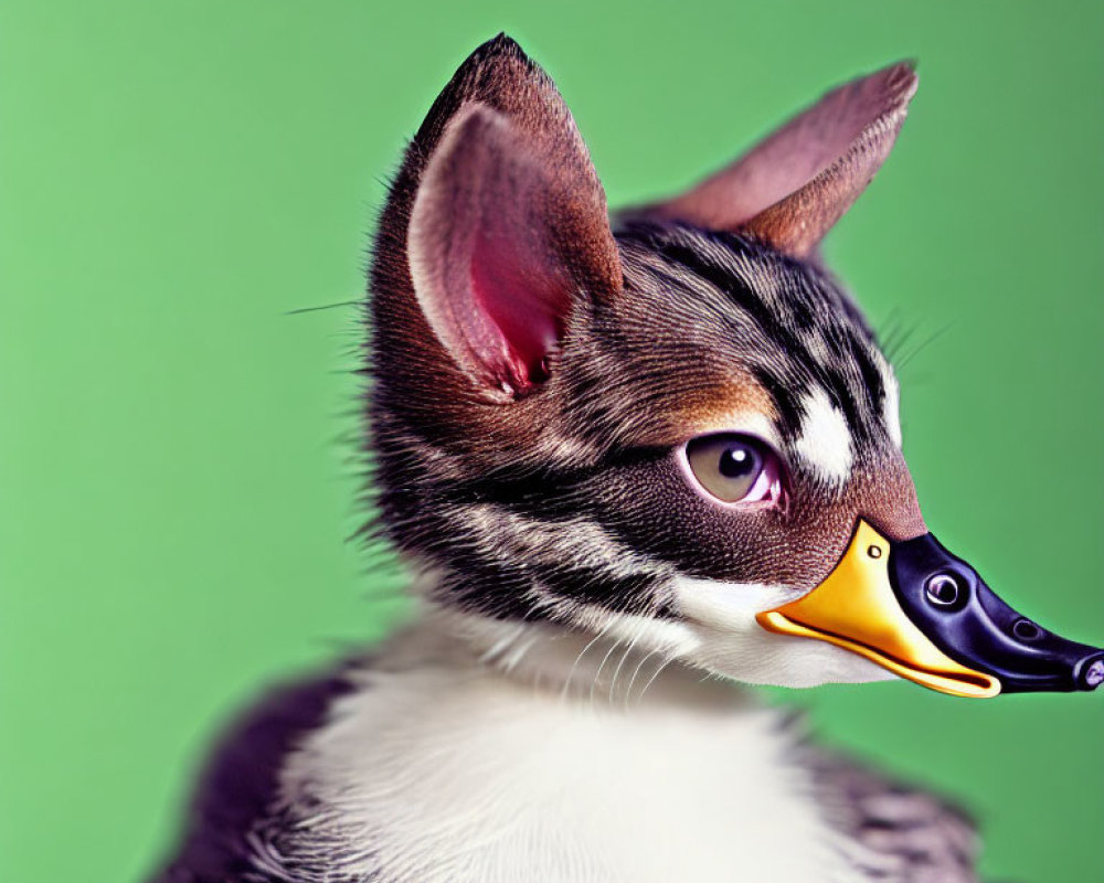 Cat and Duck Hybrid Image with Feline Head and Duck Beak