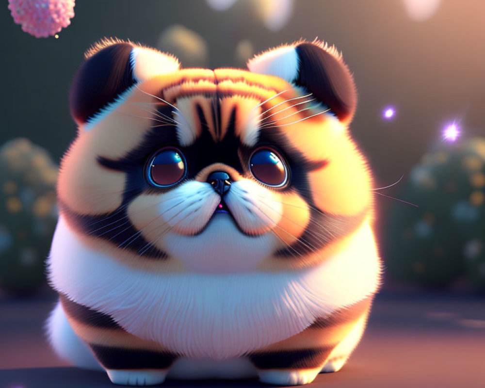 Stylized cartoon pug with exaggerated features on bokeh background