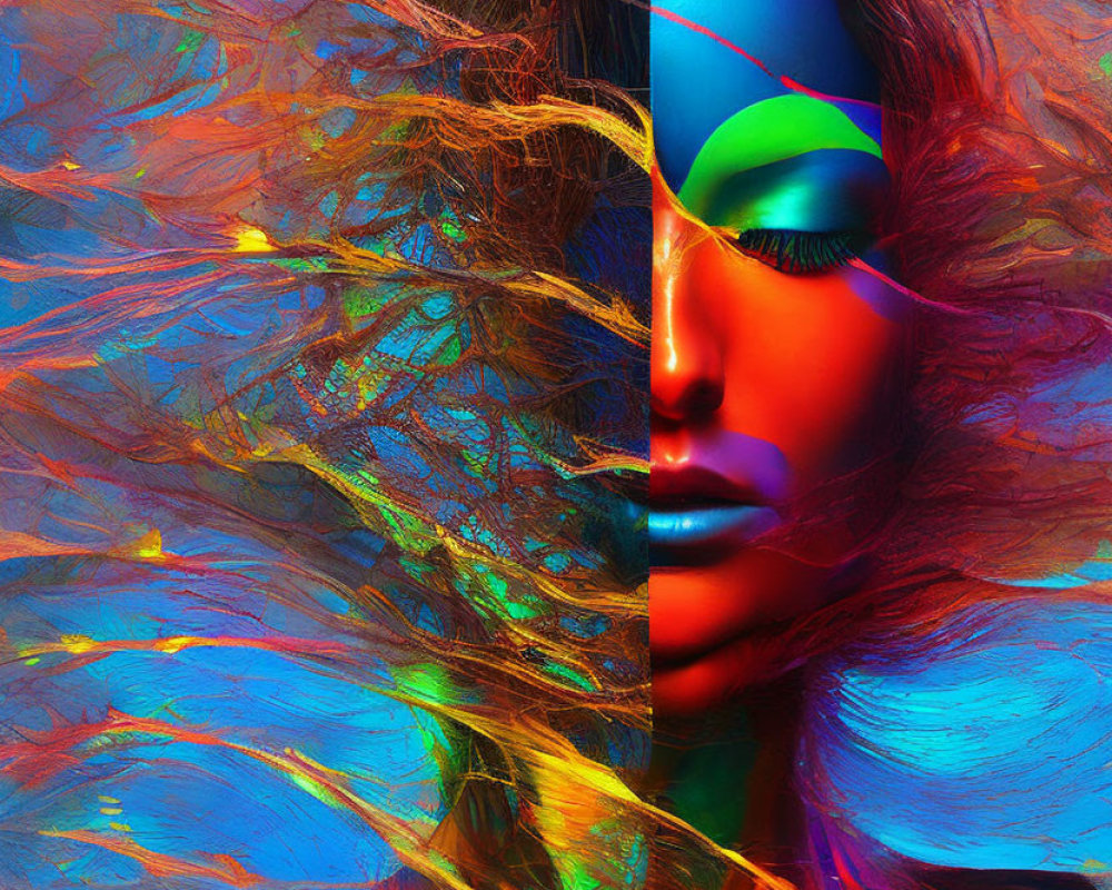 Colorful makeup portrait with dynamic lighting effects