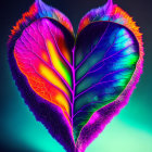 Colorful heart-shaped leaf with neon gradient on dark background