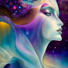 Colorful Surreal Female Face Profile with Fluid Shapes in Digital Art