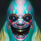 Surreal portrait of a melting clown with vibrant colors