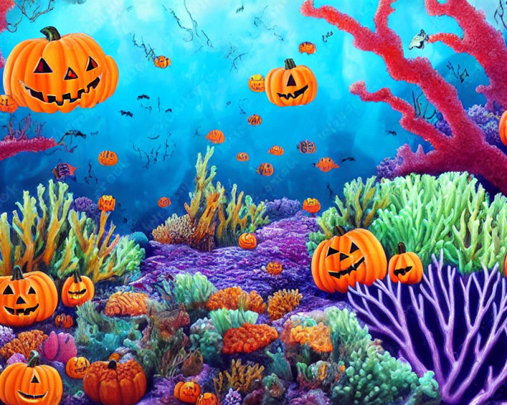 Colorful Coral Reefs and Jack-o'-lanterns in Underwater Scene