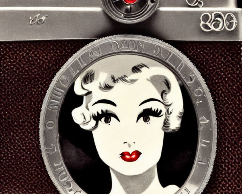 Vintage-Style Camera with Classic Glamorous Woman Illustration