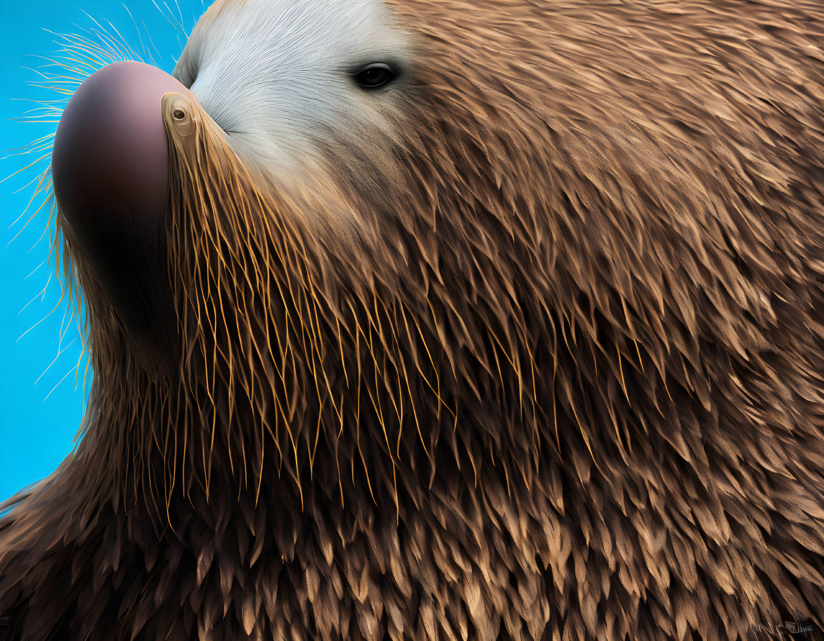 Detailed Close-Up of Walrus with Whiskers on Blue Background