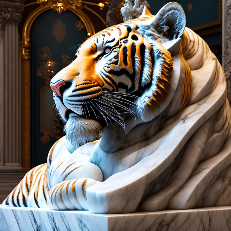 tiger statue carved in Carrara marble