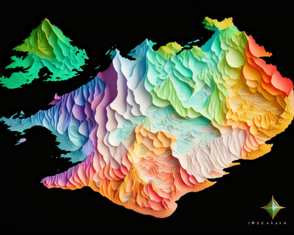 Vibrant layered paper art topographic map of the United States