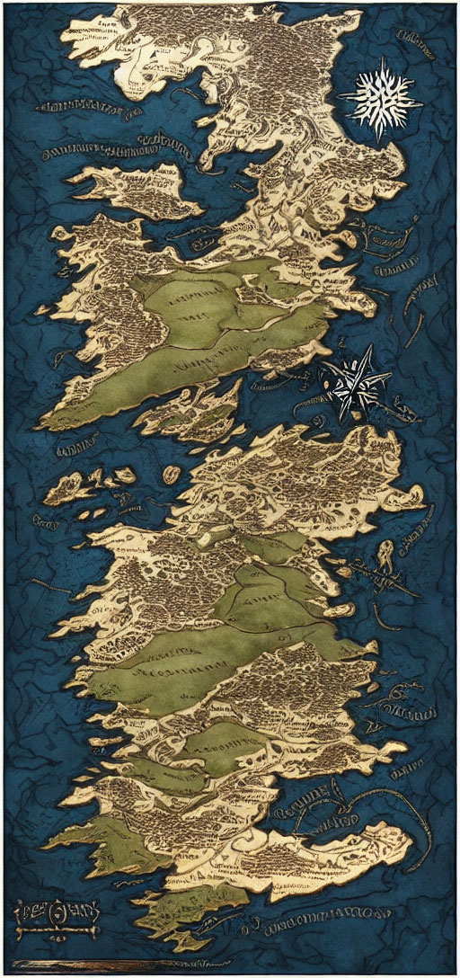 Vintage-style fantasy world map with mountains, rivers, and symbols.