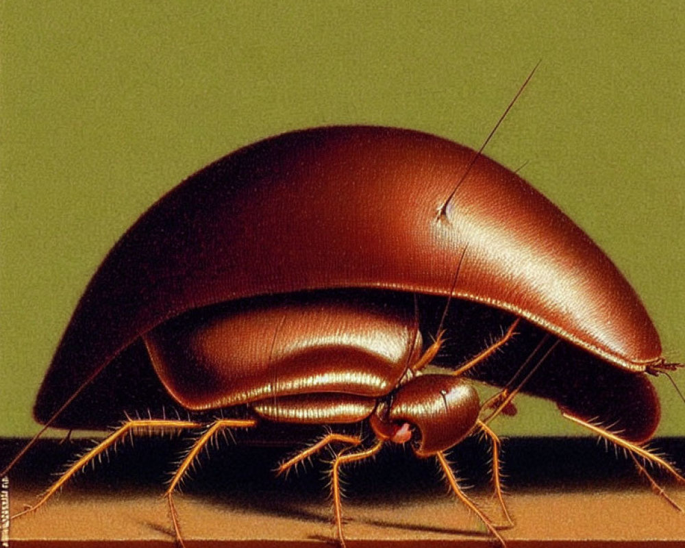 Highly Stylized Bronze Cockroach on Greenish-Brown Background