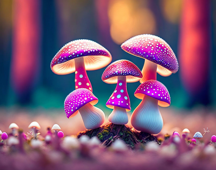 Colorful Mushroom Illustration in Forest Setting