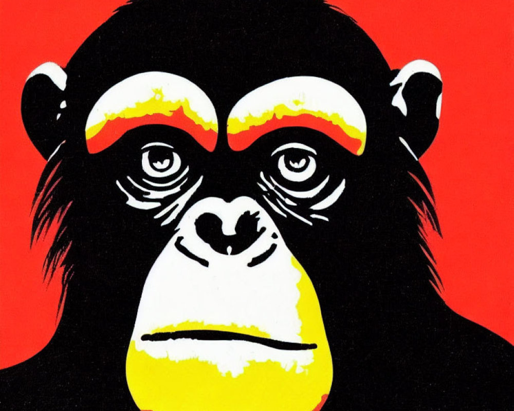 Chimpanzee face illustration with bold lines and colorful accents