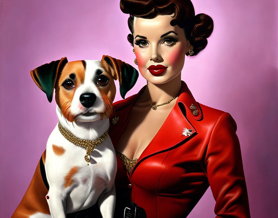 Pin up girl 50s with jack russel terrier