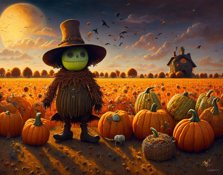  Scarecrow in pumpkin field