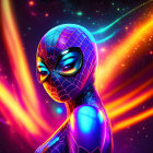 Colorful futuristic Spider-Man suit in vibrant digital artwork