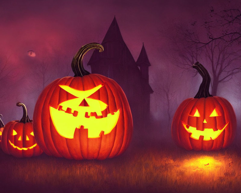 Sinister jack-o'-lanterns in spooky Halloween scene