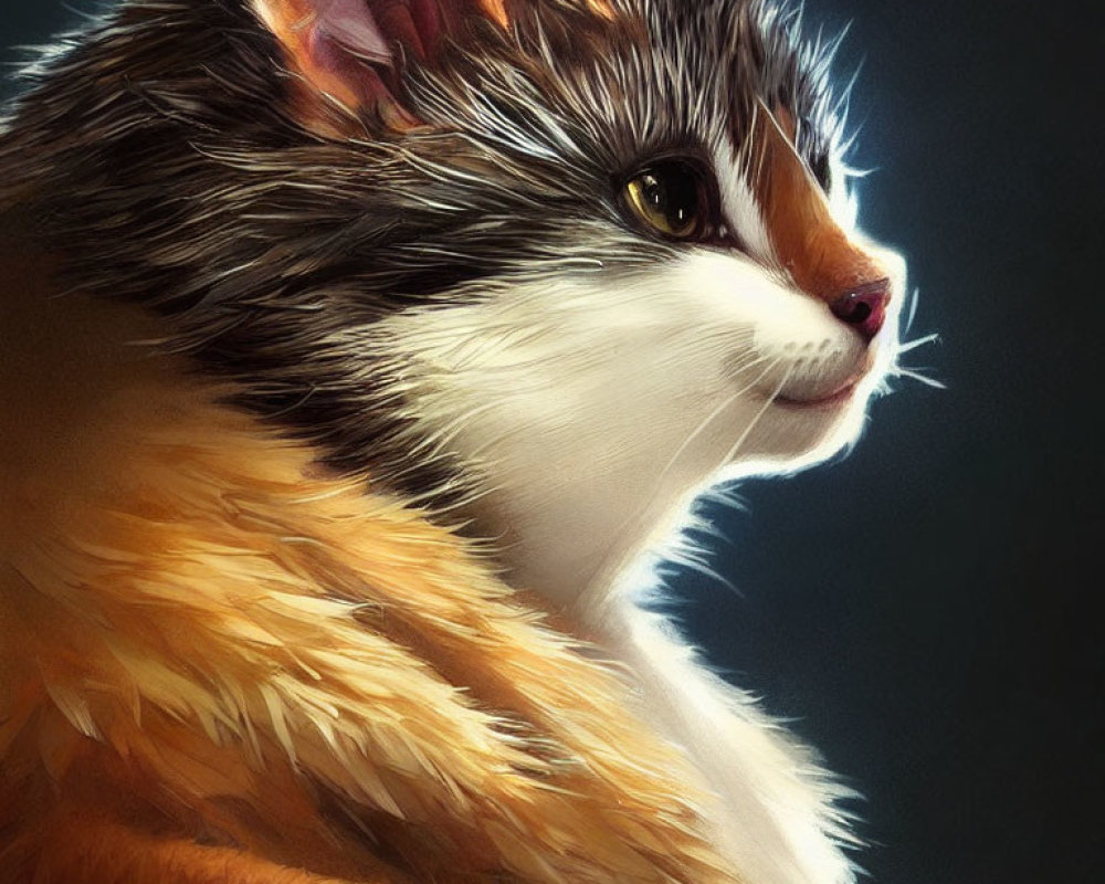Detailed Close-Up Digital Artwork of Orange and Black Cat with Bright Gaze